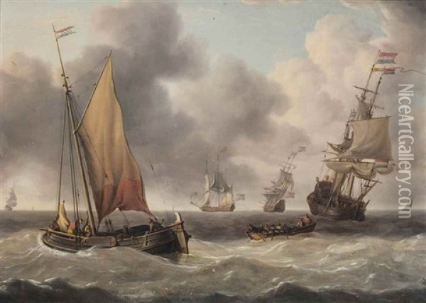 Dutch Merchantman And A Pink In Congested Waters Oil Painting - Charles Martin Powell
