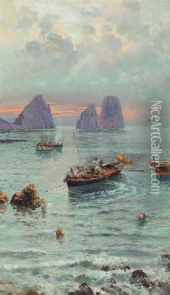 Fishermen Off Capri Oil Painting - Bernardo Hay