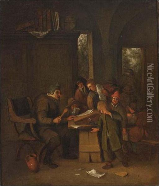 An Interior Of A Classroom With A Schoolmaster Punishing His Students Oil Painting - Jan Steen