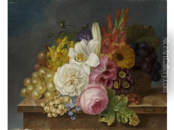Stilleben Mit Blumen Und Fruchten Oil Painting - Alida Elizabeth van Stolk