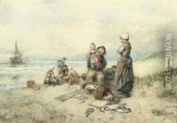 Sorting The Catch Oil Painting - Jan Mari Henri Ten Kate