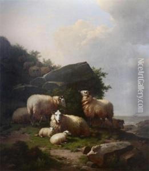 Landscape With Scottish Sheep Near The Coast Oil Painting - Eugene Verboeckhoven