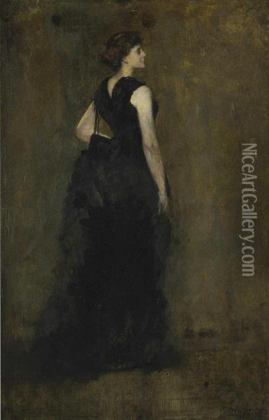 Woman In Black: Portrait Of Maria Oakey Dewing Oil Painting - Thomas Wilmer Dewing