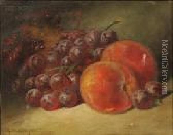 Still Life With Grapes And Peaches Oil Painting - George William Whitaker