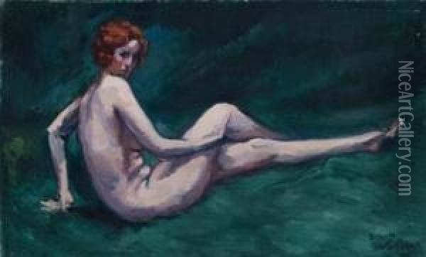 Reclining Nude On The Grass. Oil Painting - Jacques Gaston E. Vaillant