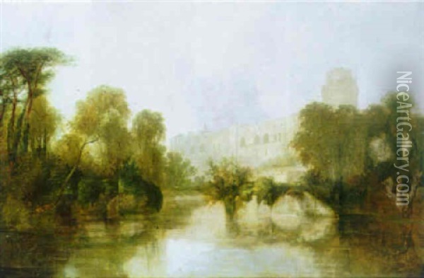 Landscape With View Of Warwick Castle Oil Painting - James Baker Pyne