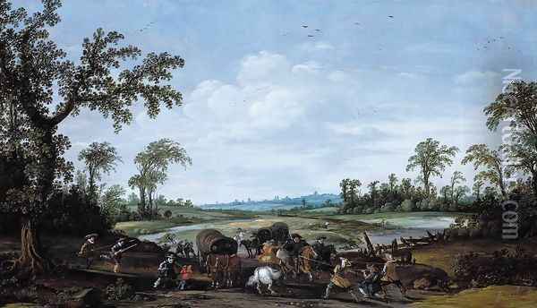 Bandits Attacking a Caravan of Travellers 1627-29 Oil Painting - Esaias Van De Velde