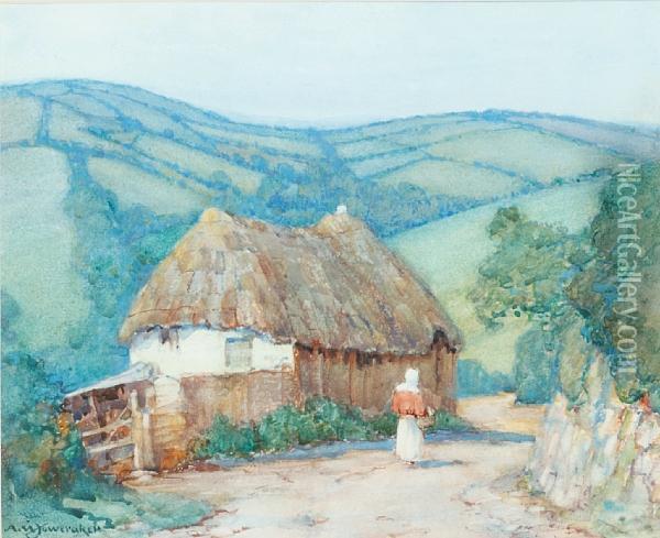 Near... Barton, Devon Oil Painting - Albert Moulton Foweraker