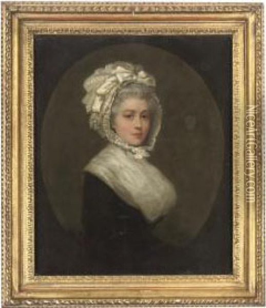 Portrait Of A Lady, Bust-length, In A Lace Bonnet And A Whiteshawl Oil Painting - Thomas Beach