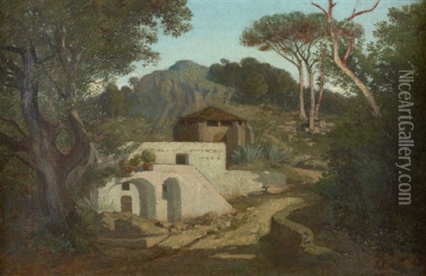 Vue D'un Paysage Mediteraneen Oil Painting - Adolphe-Paul-Emile Balfourier