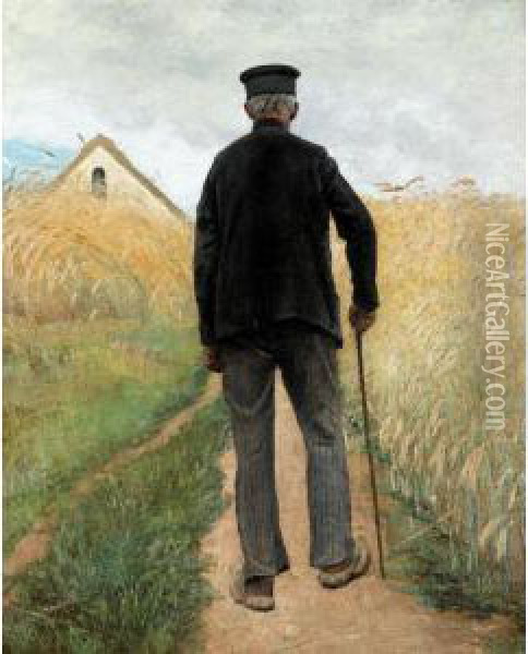 I Kornmarken (walking In A Rye Field) Oil Painting - Laurits Andersen Ring