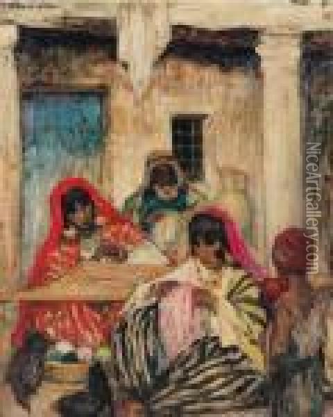 Femmes Berberes Brodant Oil Painting - Fernand Allard L'Olivier