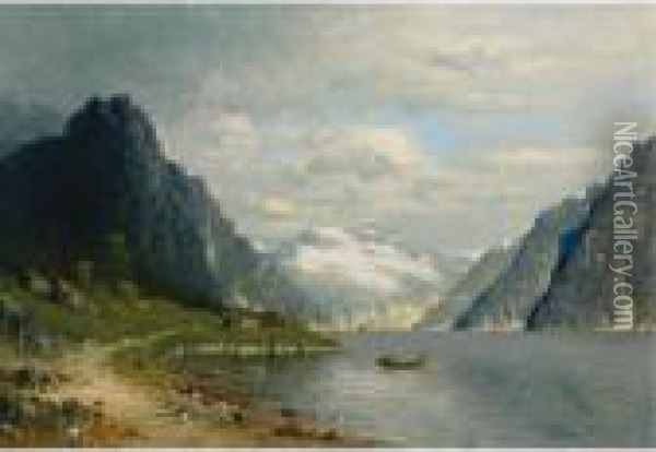 Traveling Across A Fjord Oil Painting - Adelsteen Normann