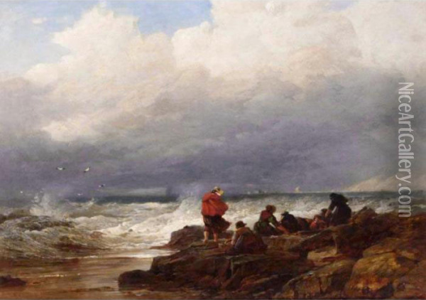 Collecting Mussels Oil Painting - Edward Duncan