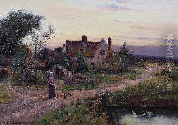 A Surrey Farmstead Oil Painting - Ernst Walbourn