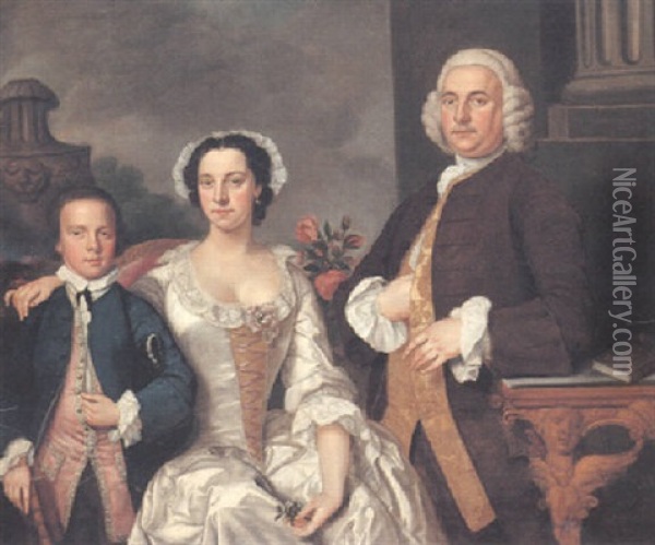 Portrait Of A Gentleman With His Wife And Son Oil Painting - Bartholomew Dandridge