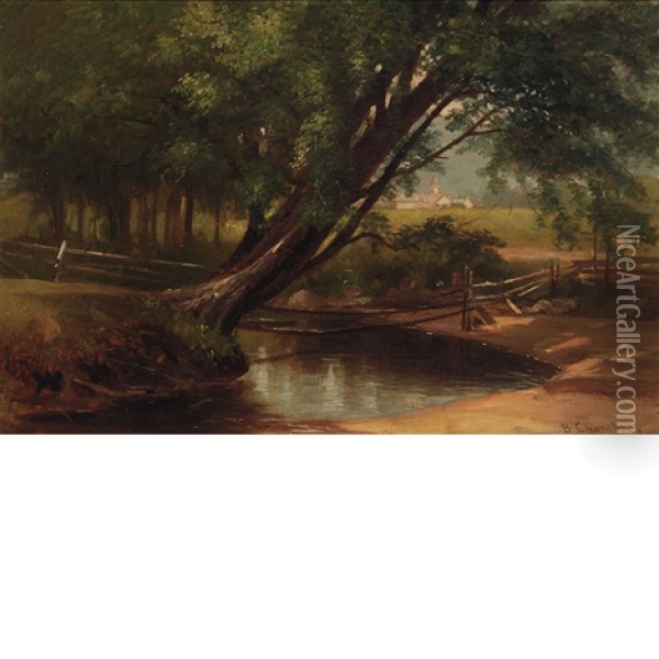 River Landscape With A Farm Oil Painting - Benjamin Champney