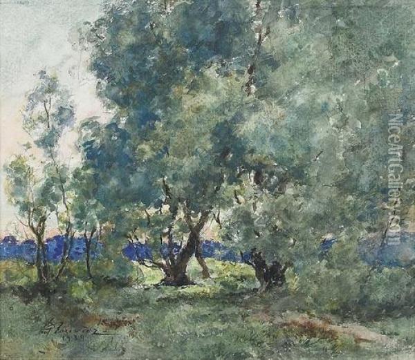 Hohe Baume In Wiesenlandschaft. Oil Painting - Paul Bouvier