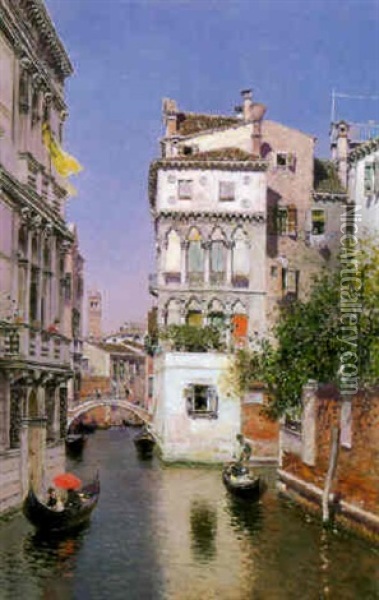 On A Venetian Canal Oil Painting - Martin Rico y Ortega