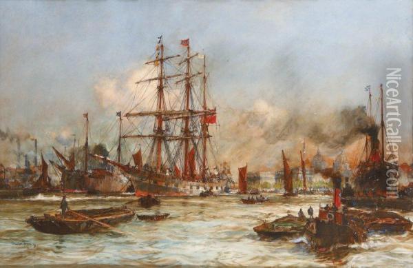 Docks Sur La Tamise A Londres Oil Painting - Charles Dixon