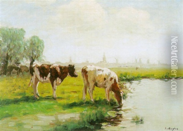 Koeien Langs Een Sloot Oil Painting - Fedor Van Kregten