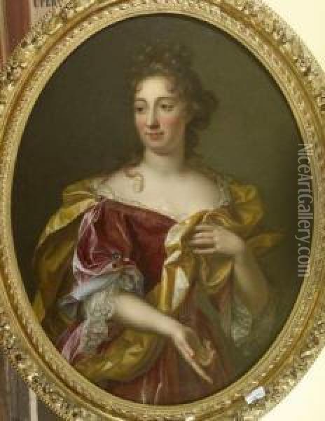 Portrait De Femme A La Robe Rouge Oil Painting - Gabriel Revel