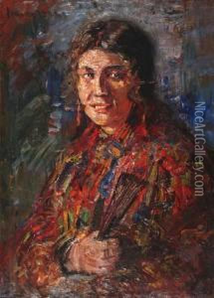 Vrouw Met Waaier Oil Painting - Simon Maris