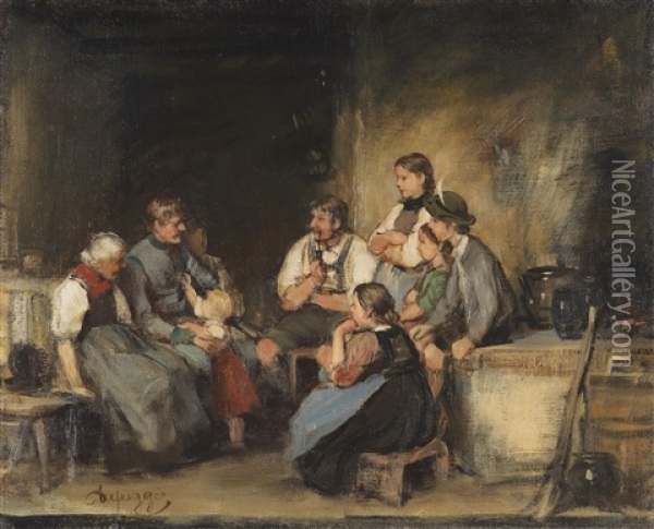Der Urlauber (olskizze) Oil Painting - Franz Von Defregger