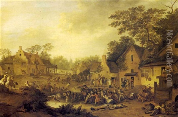 Villagers Repelling An Attack Oil Painting - Karel Breydel