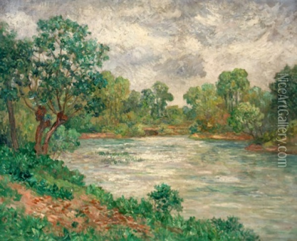 River Landscape Oil Painting - Ernest Ponthier De Chamaillard