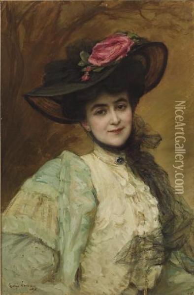Elegante Au Chapeau Oil Painting - Georges Aug. Elie Lavergne