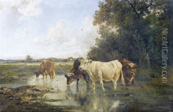Feldlandschaft Mit Kuhen Oil Painting - Adolf Kaufmann