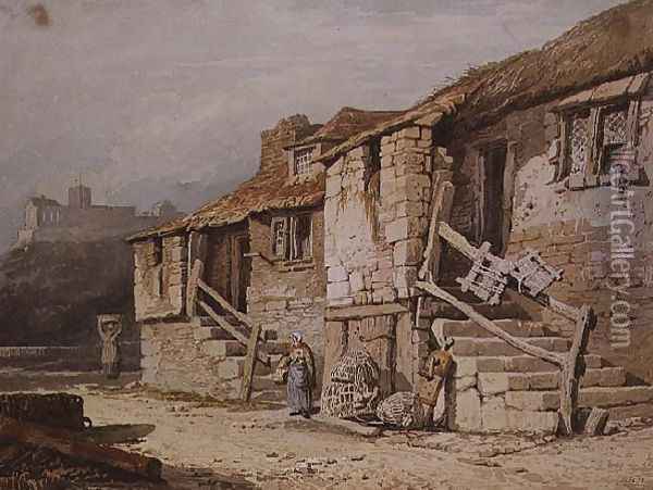 Cottages near St. Michaels Mount, Cornwall Oil Painting - Samuel Prout