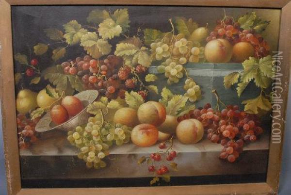 Still Life, Ripe Fruit On A Ledge Oil Painting - Anna Elizabeth Hardy