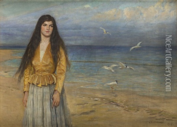 Woman By The Sea Oil Painting - Antoni Piotrowski