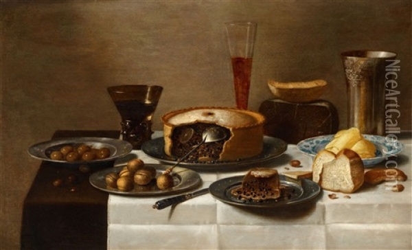 Bread, Nuts, And Vessels Oil Painting - Floris Gerritsz. van Schooten