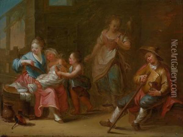 Werkstatt Familienszene Oil Painting - Jean Baptiste Greuze