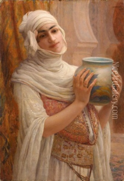 Jeune Femme Au Vase Oil Painting - Louis Auguste Girardot