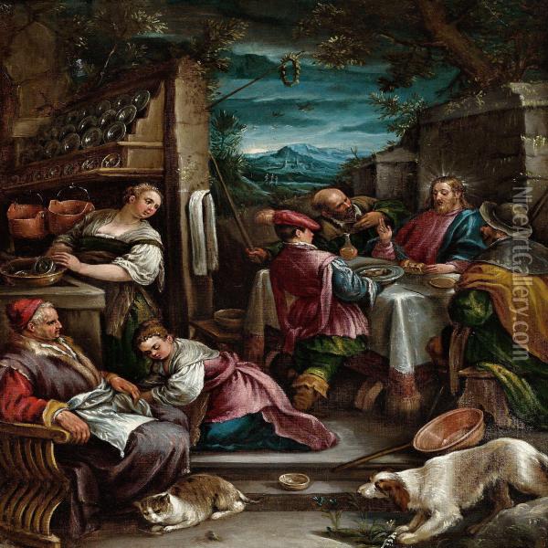 Supper At Emmaus Oil Painting - Jacopo Bassano (Jacopo da Ponte)