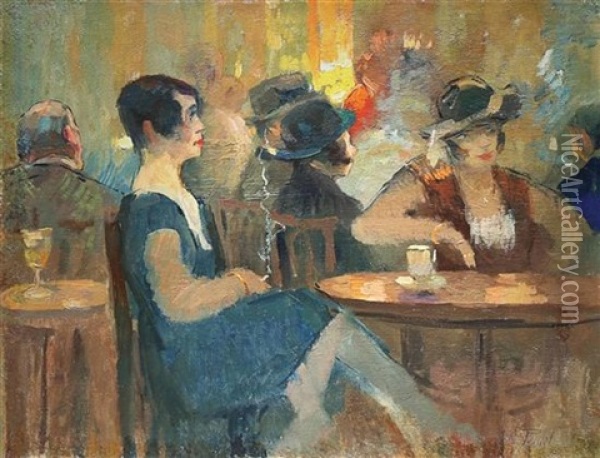 Women At The Coffee Shop Oil Painting - Elie Anatole Pavil