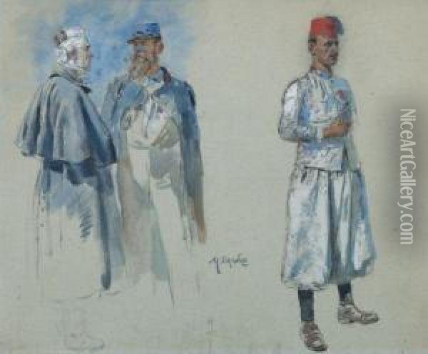 Esquisse De Poilus Et Turcos. Oil Painting - Maurice Henri Orange