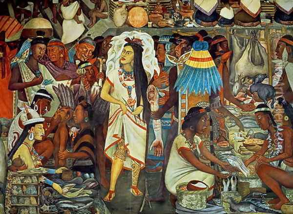 The Market of Tlatelolco (detail) Oil Painting - Diego Rivera
