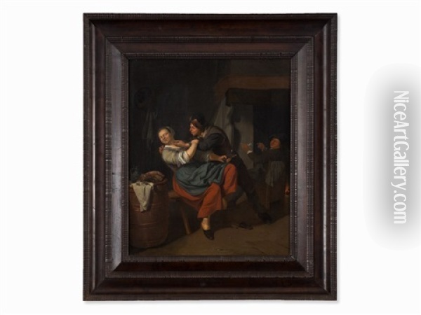 Courting Couple Oil Painting - Jacob Van Toorenvliet