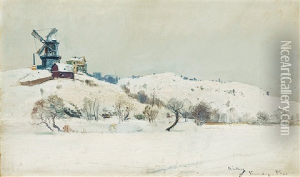 Winter Scene From Barnangen, Stockholm Oil Painting - Johan Kindborg