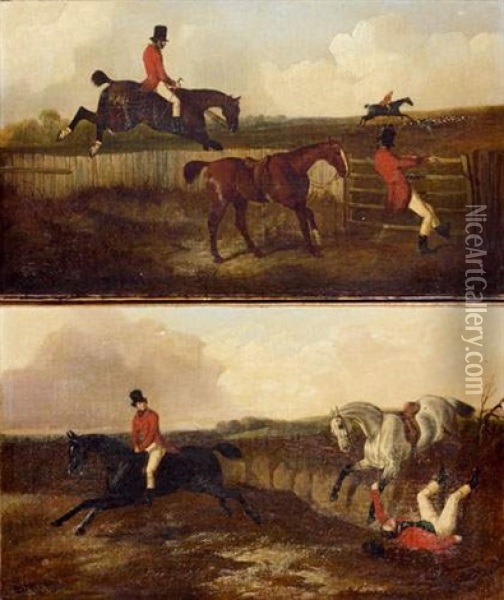 Scenes De Chasse A Courre, Le Saut Et La Chute (pair) Oil Painting - John Dalby