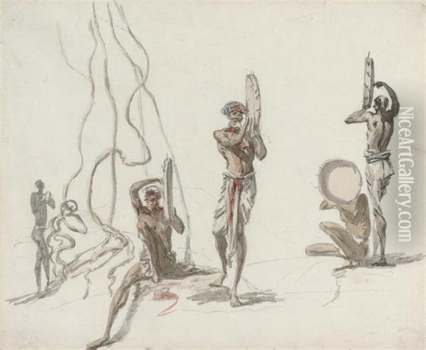 Figures Beating Drums And Dancing Oil Painting - Samuel Daniell