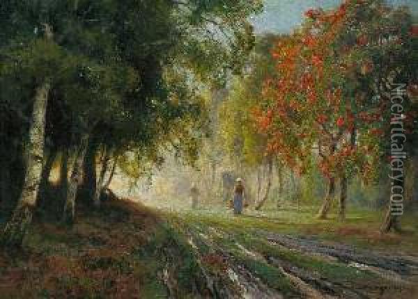 Zwei Bauerinnen Auf Dem Heimweg Oil Painting - Friedrich Wilhelm Schwinge