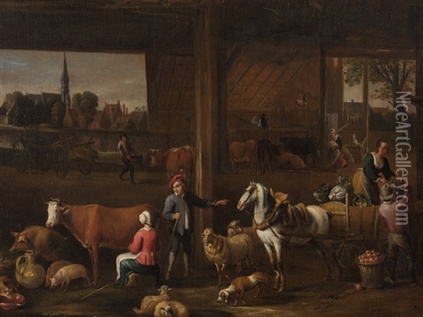 In The Stable Oil Painting - Pieter Angillis