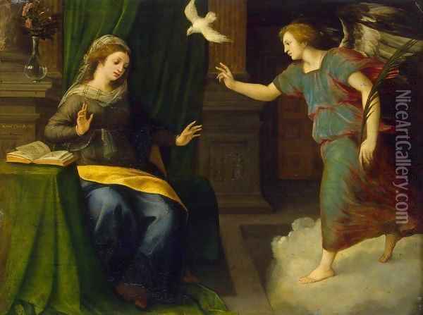 Annunciation Oil Painting - Michiel Van Coxcie