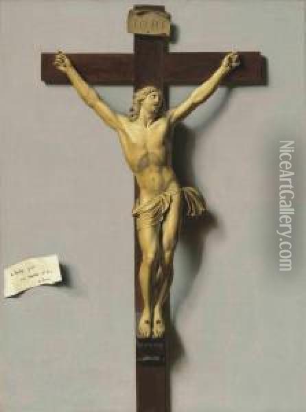 A Trompe-l'oeil Of An Ivory And Wood Crucifix Hanging On A Wall Oil Painting - Louis Leopold Boilly